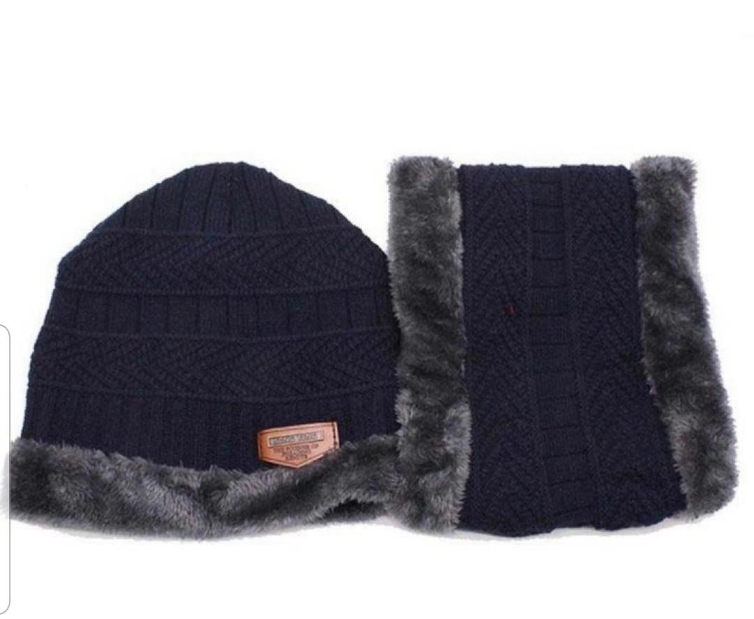Winter Beanie & Neck Warmer Set Blue Wool Unisex