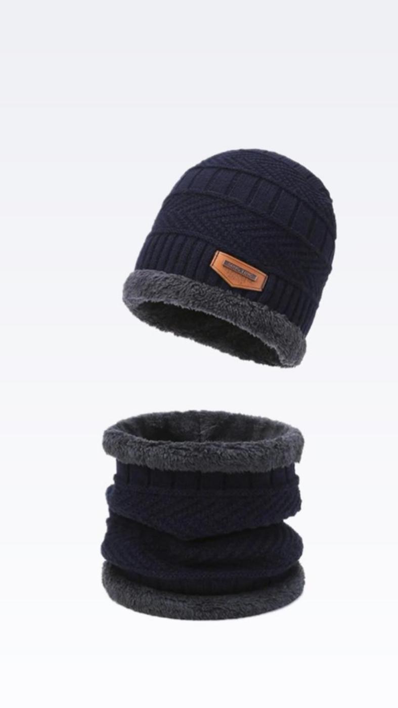 Winter Beanie & Neck Warmer Set Blue Wool Unisex