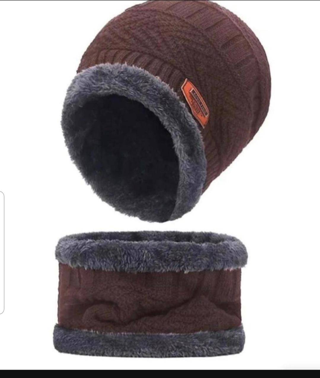 Winter Wool Beanie & Neck Warmer Set Brown Unisex