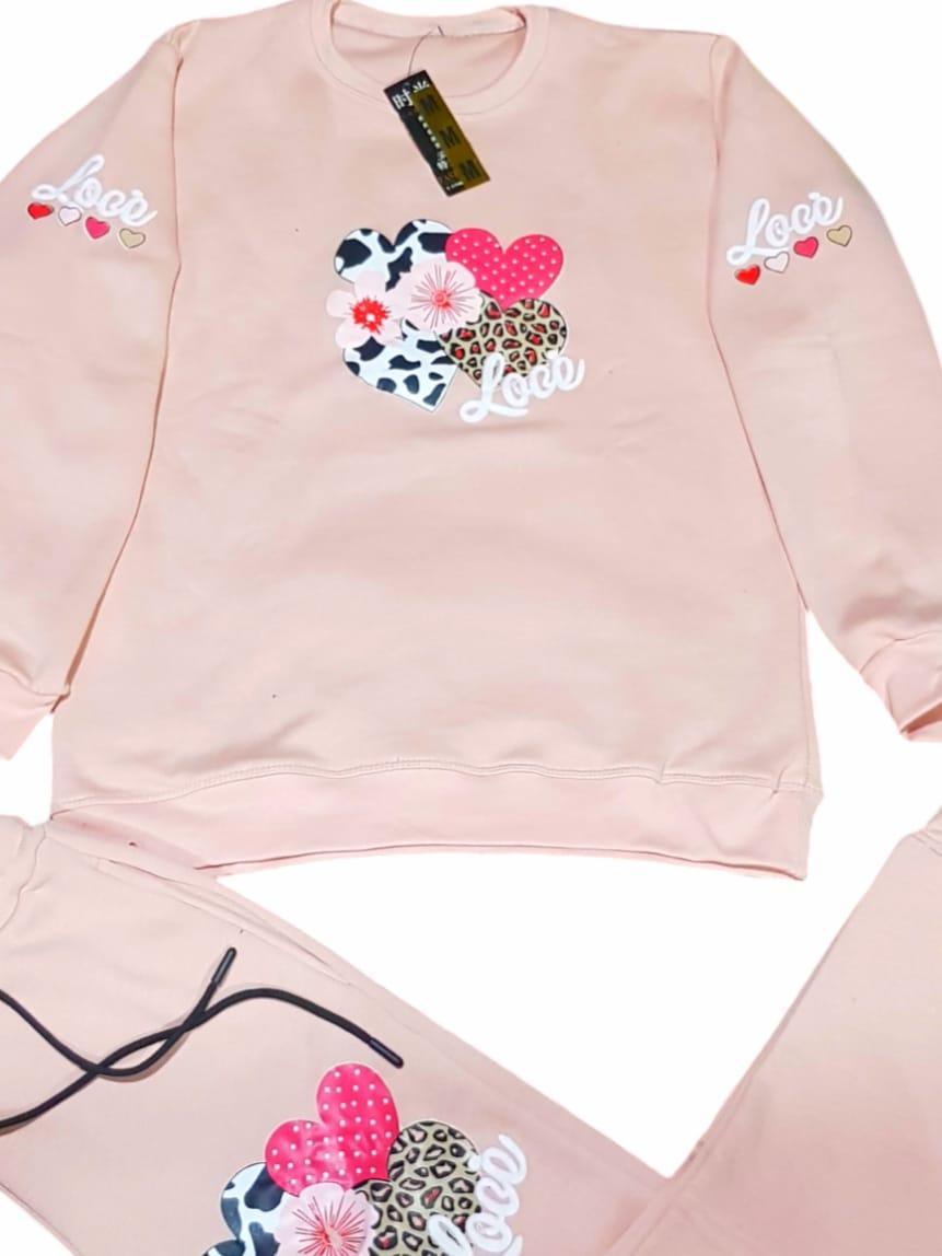 Pink Heart Print Cotton Tracksuit for Kids 3-10