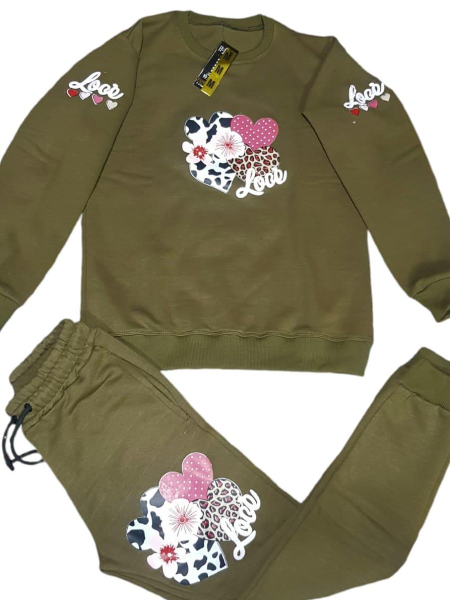 Kids Green Printed Tracksuit Set for Girls 3-10Yrs