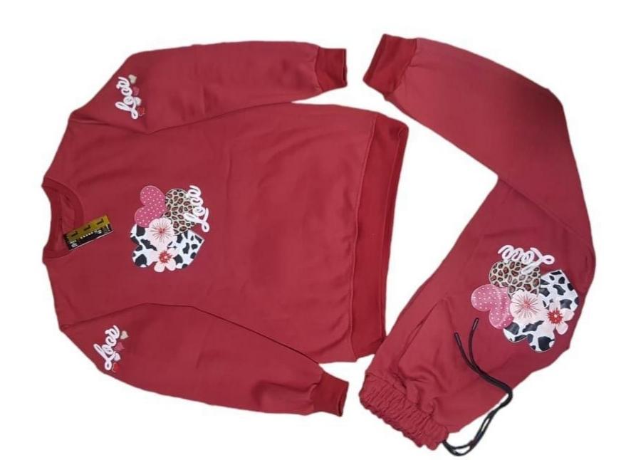 Red Printed Heart Tracksuit for Girls 3-12 Years
