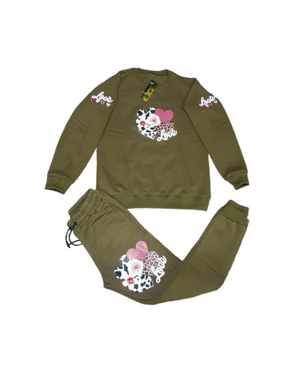 Stylish Girl's Printed Cotton Fleece Tracksuit - 2 Pcs Set