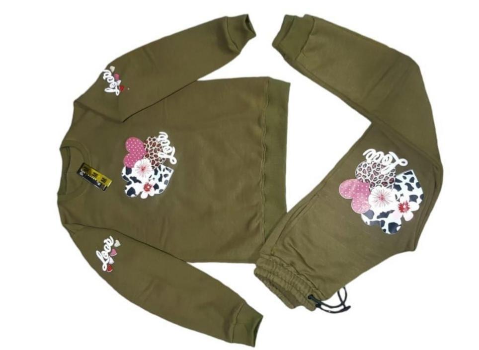 Girls Printed Cotton Fleece Tracksuit Green Heart Floral