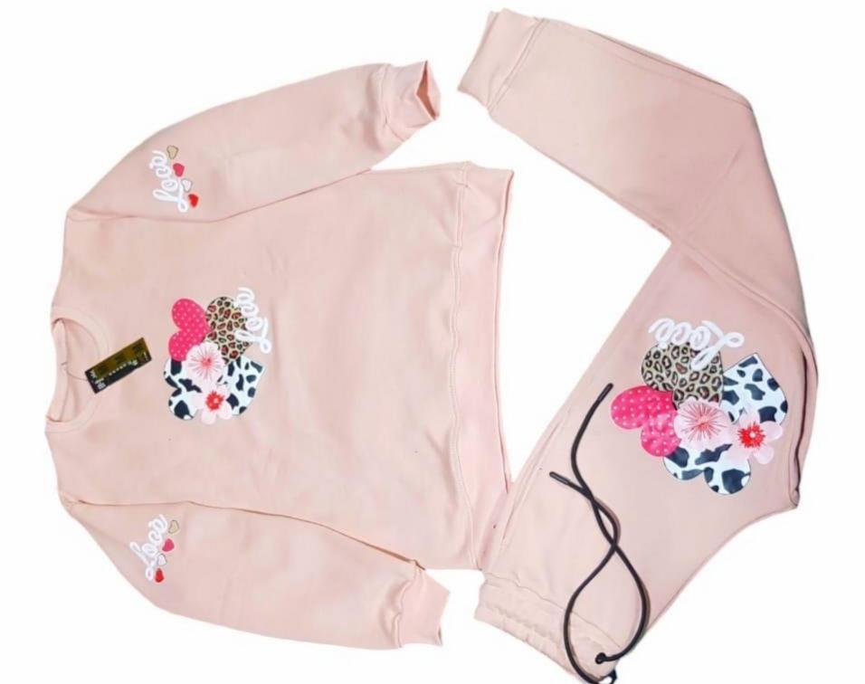 Pink Fleece Tracksuit for Girls Heart Floral Print