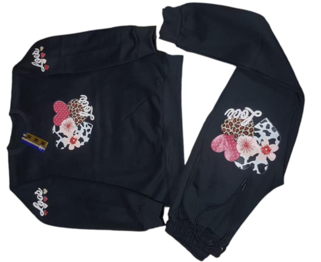 Black Printed Tracksuit for Girls 5-12 Years Cotton Fleece