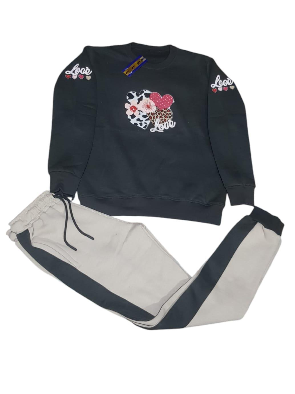 Stylish Girl's Printed Cotton Fleece Tracksuit - 2 Pcs