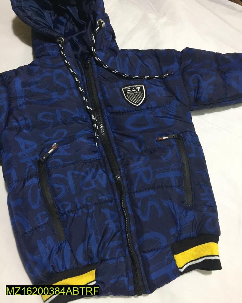 Boy's Blue Puffer Jacket with Yellow Cuffs 2-10 Years