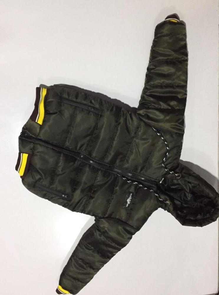 Boy's Olive Green Puffer Jacket with Yellow Stripes