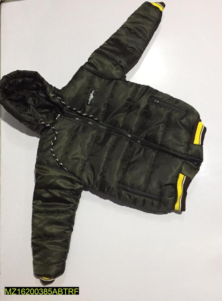 Boy's Olive Green Puffer Jacket with Yellow Stripes