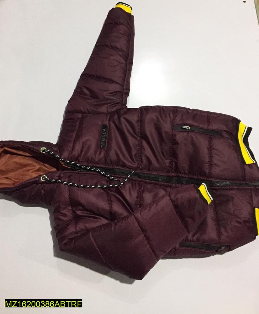 Boy's Maroon Puffer Jacket with Yellow Accents