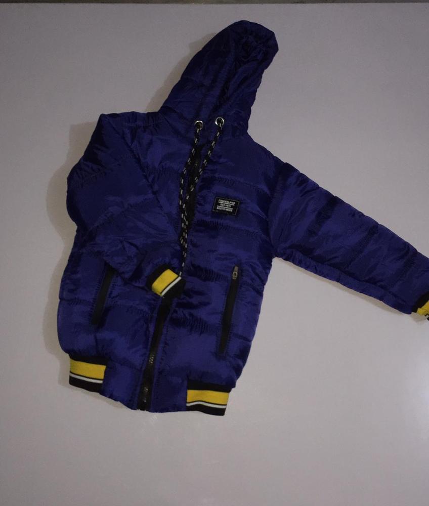 Blue Puffer Jacket for Boys 2-10 Years with Hood & Zip Pockets