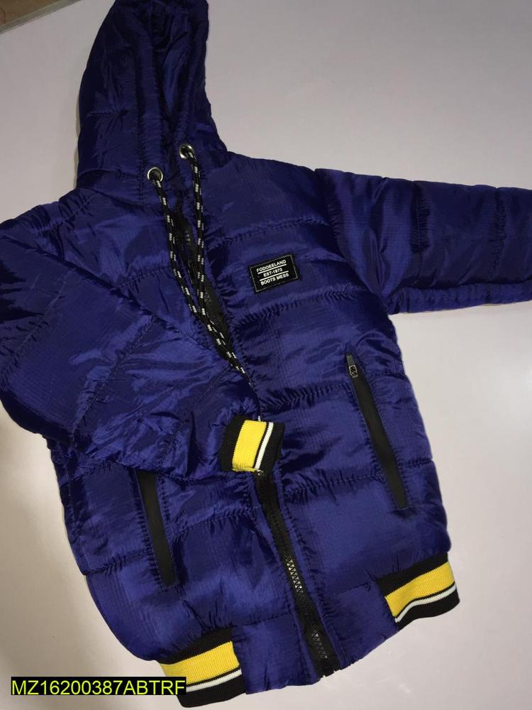 Blue Puffer Jacket for Boys 2-10 Years with Hood & Zip Pockets