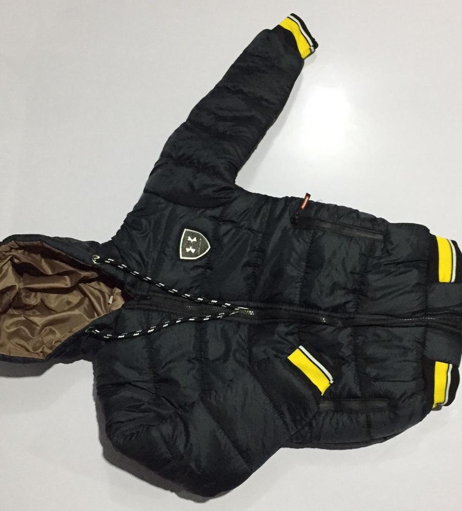 Boy's Black Puffer Jacket with Hood & Yellow Accents