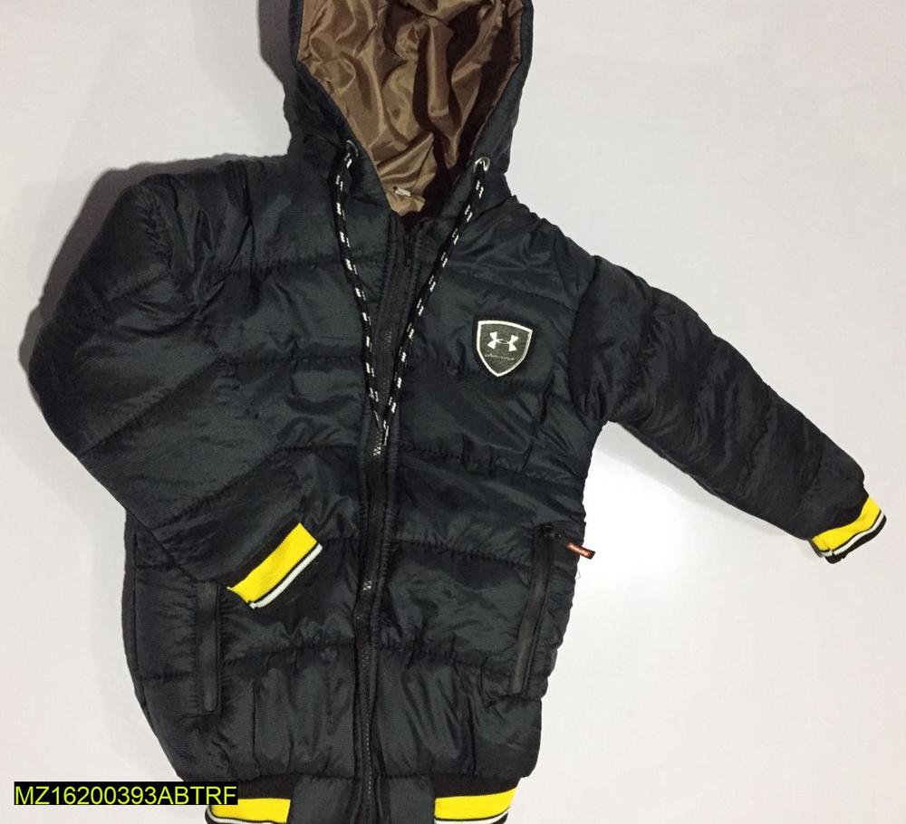 Boy's Black Puffer Jacket with Hood & Yellow Accents