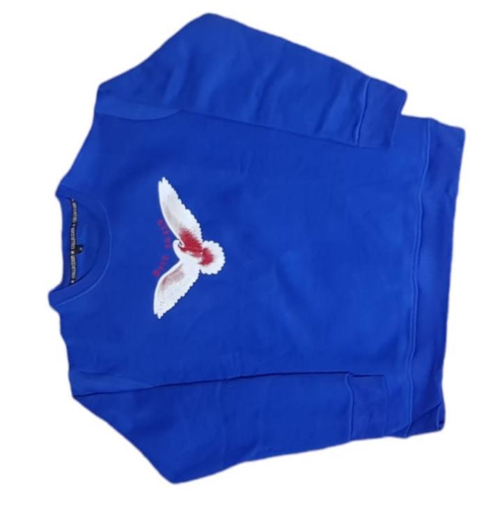 Blue Sweatshirt with White Red Dove Print Medium Large