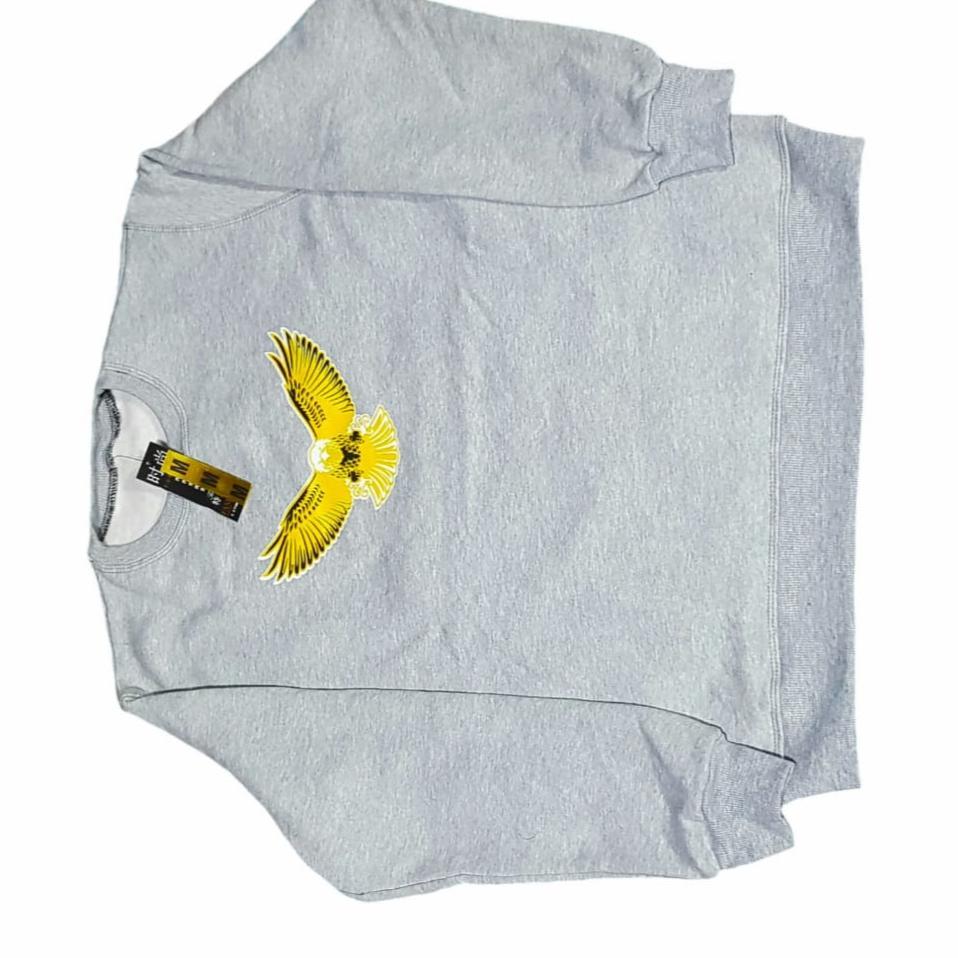 Grey Sweatshirt with Yellow Eagle Print Medium Large