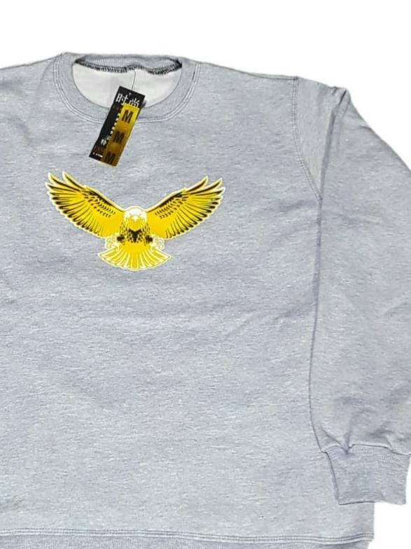 Grey Sweatshirt with Yellow Eagle Print Medium Large