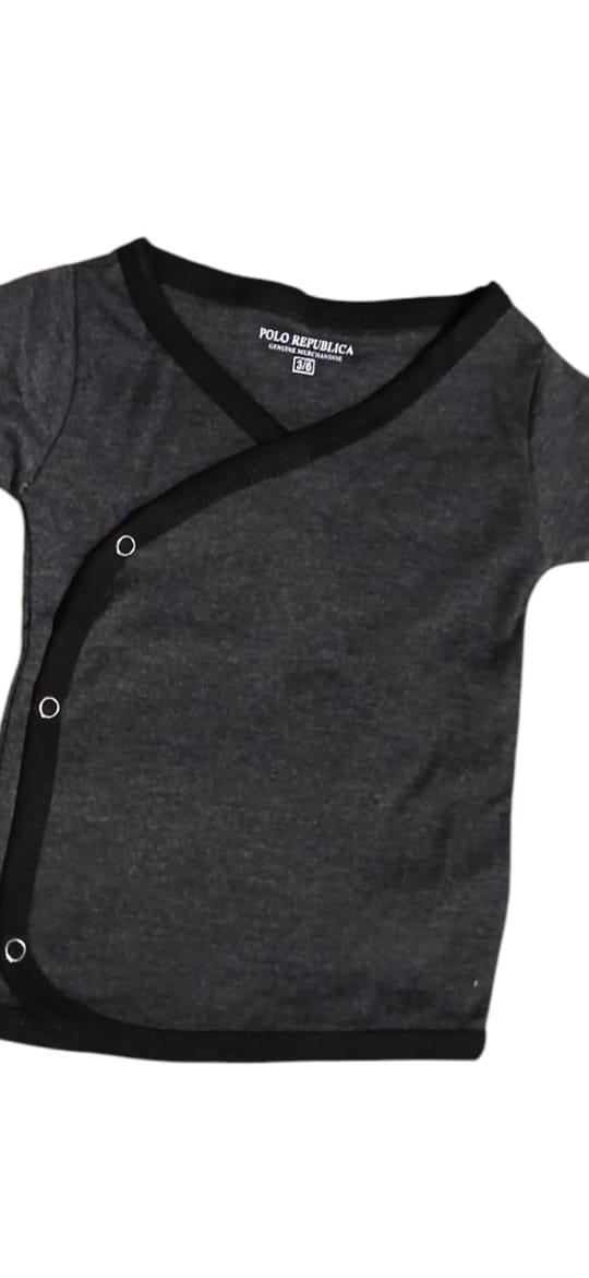 Black Jersey T-Shirt for Baby Boys with Snap Closure