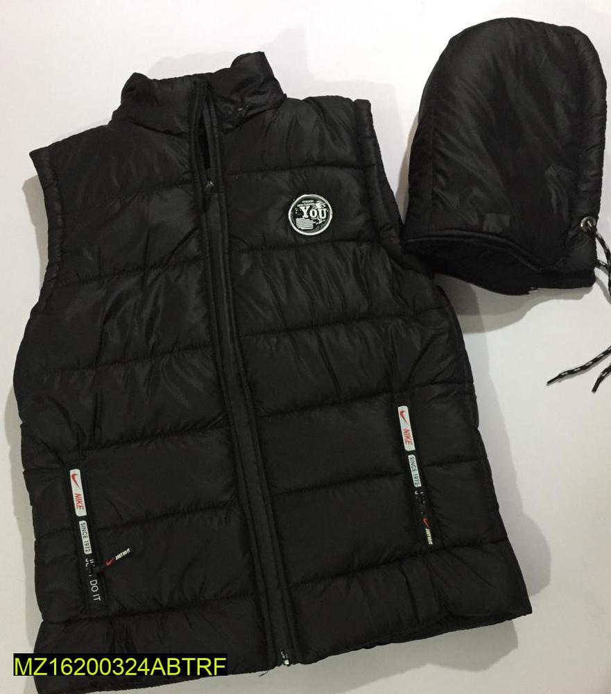 Men's Black Parachute Puffer Vest with Hood