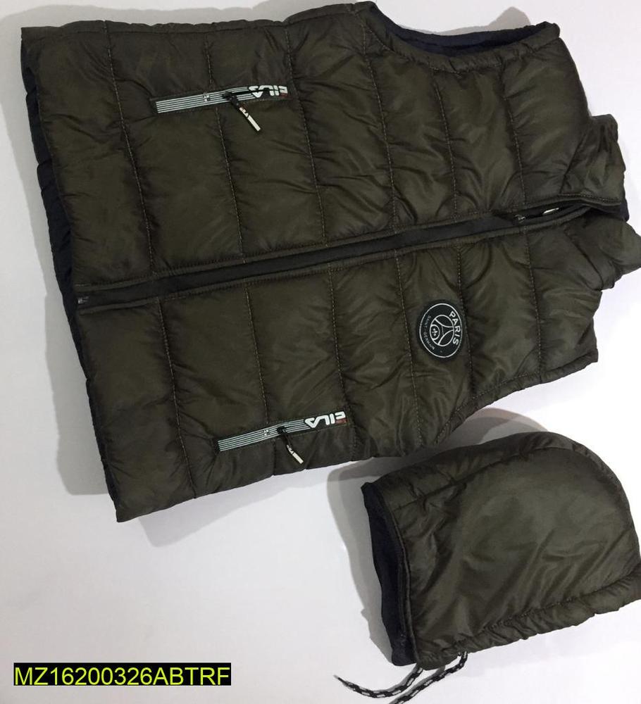 Men's Parachute Puffer Jacket Olive Sleeveless Winter Polyester Filling