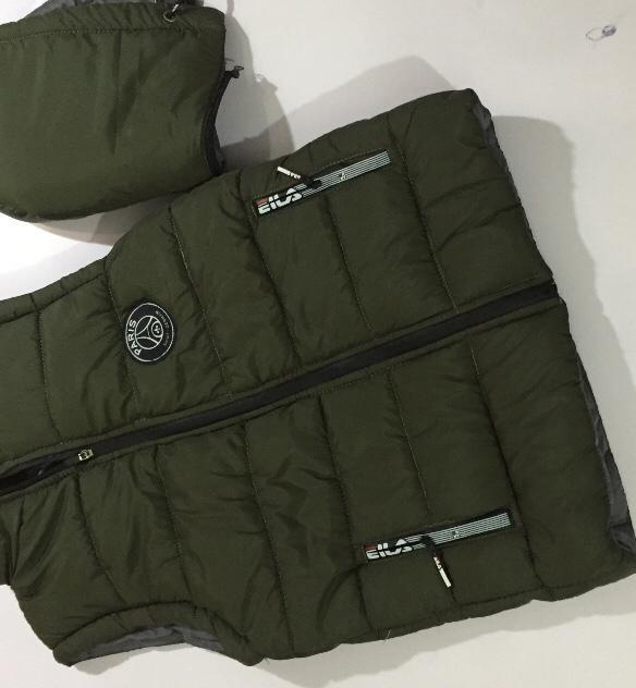 Men's Parachute Puffer Vest Olive Green with Paris Logo