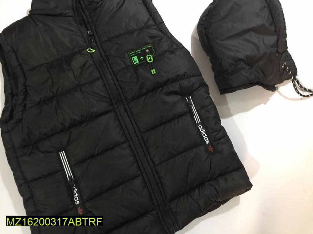 Men's Black Parachute Sleeveless Winter Jacket with Green Accents
