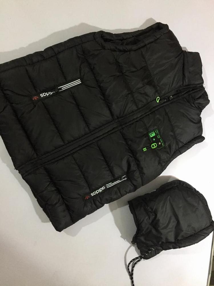 Men's Black Parachute Sleeveless Winter Jacket with Green Accents