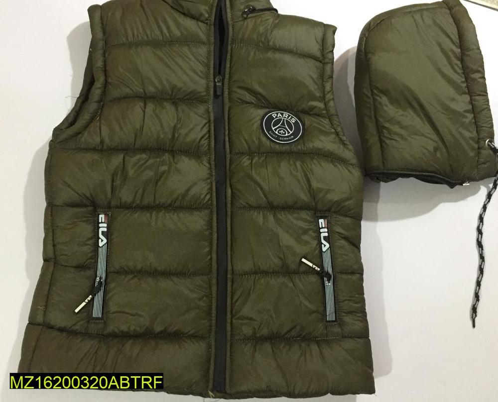 Men's Olive Green Sleeveless Puffer Jacket with Hood