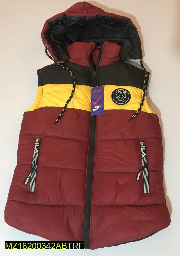Kids Sleeveless Quilted Jacket Maroon Black Yellow Hooded