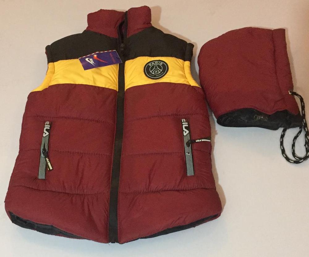 Kids Sleeveless Quilted Jacket Maroon Black Yellow Hooded