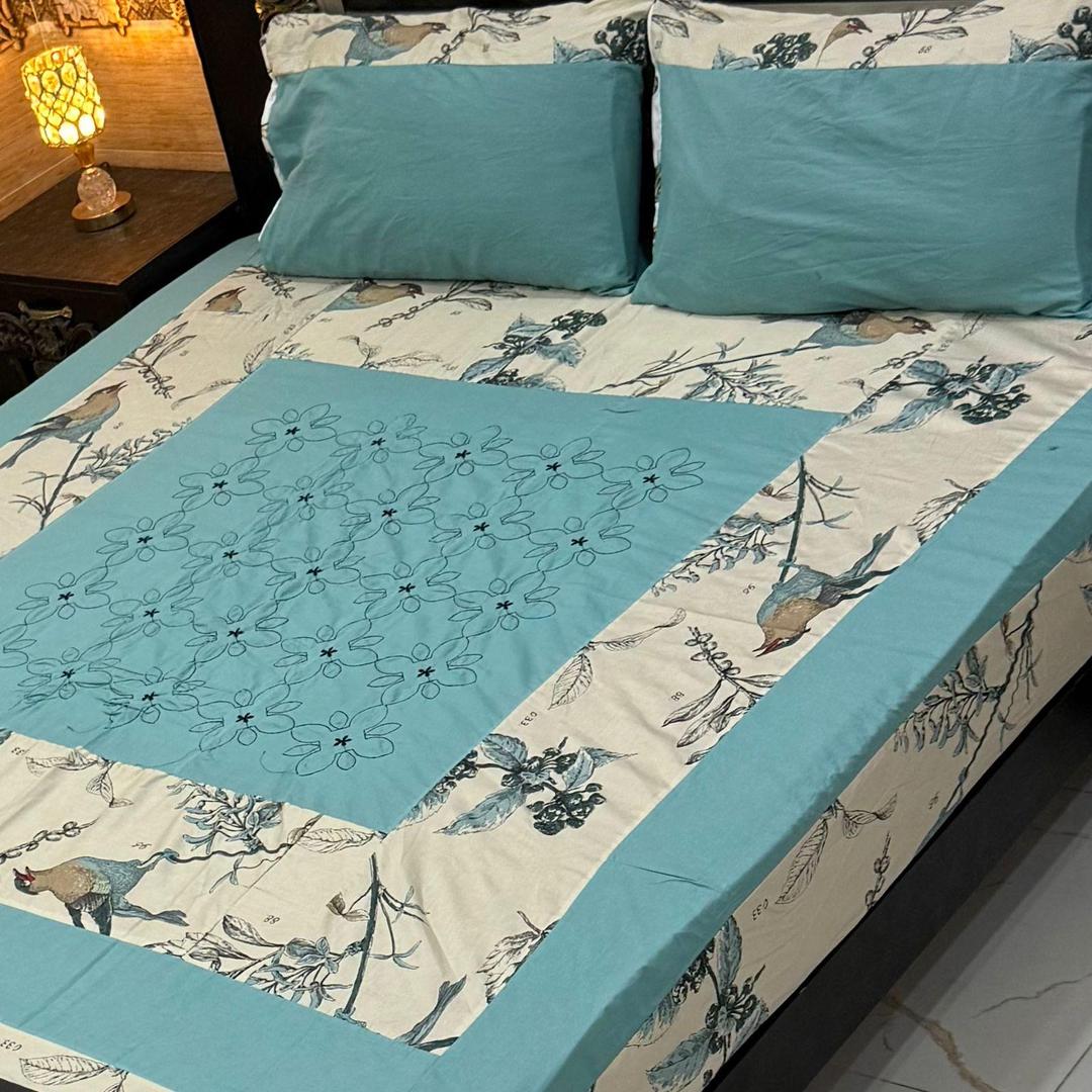 Cozy Cotton Patchwork Double Bedsheet Set - 3 Pcs