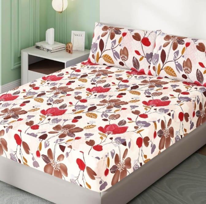 Multicolor Printed Double Bedsheet Set - 3 Pcs Made of Cotton