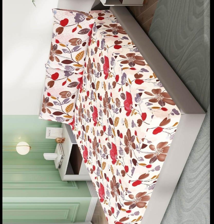 Double Bed Sheet Set Cotton Floral Red Brown Purple