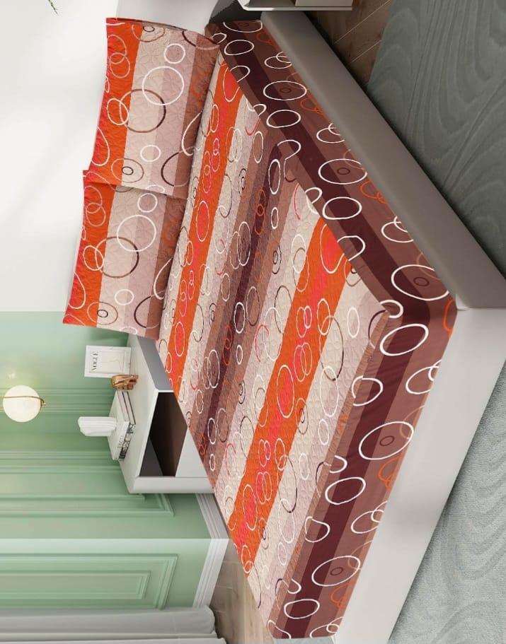 Double Bedsheet Set Cotton Printed Orange Brown Circle Pattern