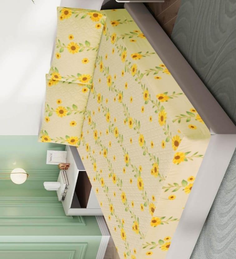 Double Bed Sheet Set Sunflower Print Cotton Yellow