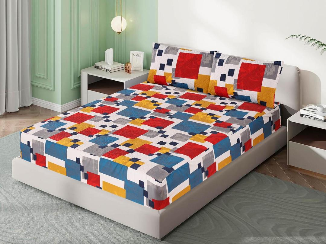 Colorful Cotton Printed Double Bedsheet Set - 3 Pcs