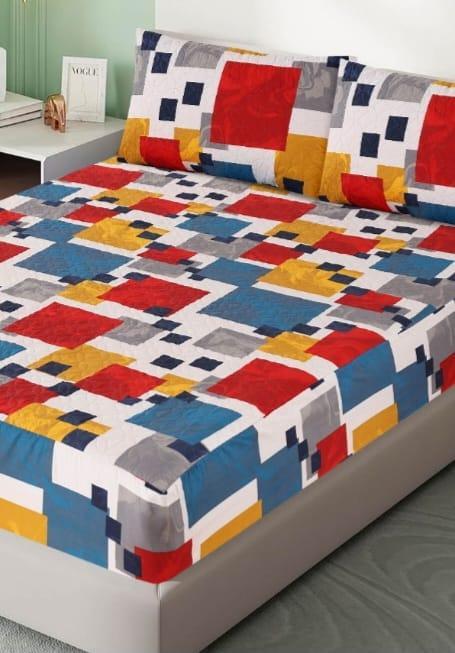 Double Bed Cotton Printed Set Multicolor Geometric Pattern
