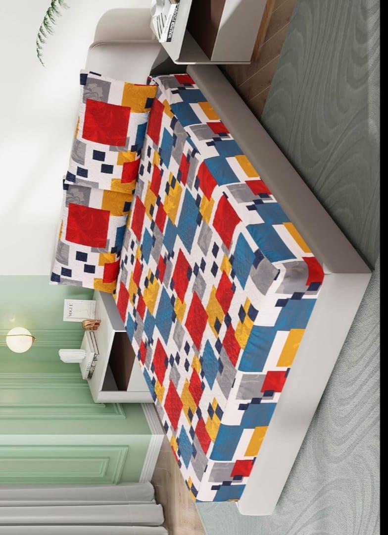 Double Bed Cotton Printed Set Multicolor Geometric Pattern