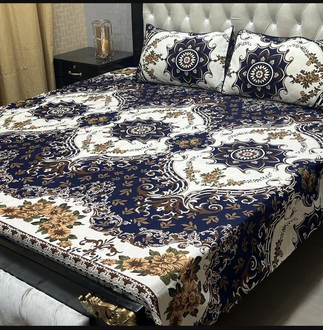 Multicolor Double Bedsheet Set - 3 Pcs Crystal Cotton Printed Collection