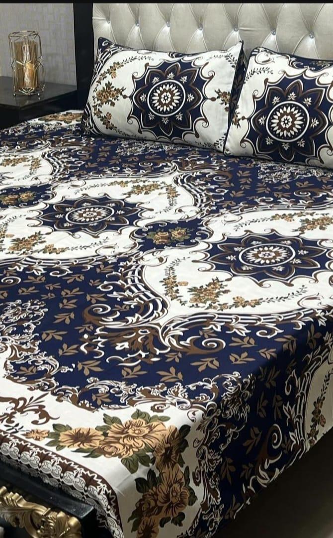 Multicolor Crystal Cotton Double Bedsheet Set with Pillow Covers