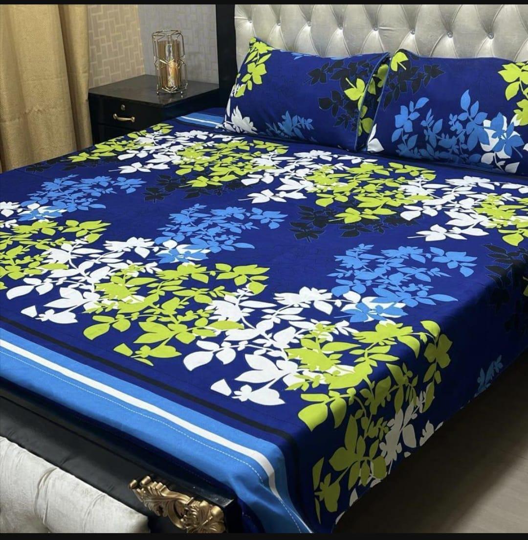 Multicolor Double Bedsheet Set - 3 Pcs Crystal Cotton Printed Collection