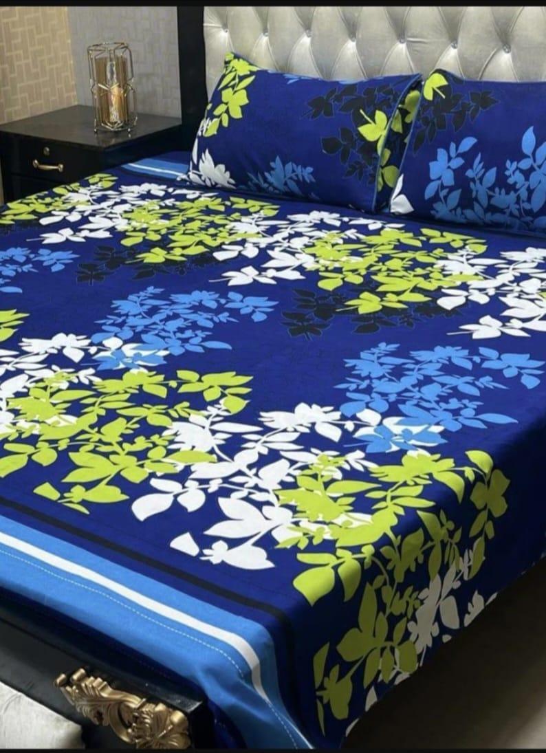 Multicolor Crystal Cotton Double Bedsheet Set with Pillow Covers