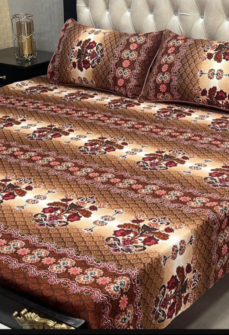 Premium Printed Double Bedsheet Set Brown Crystal Cotton
