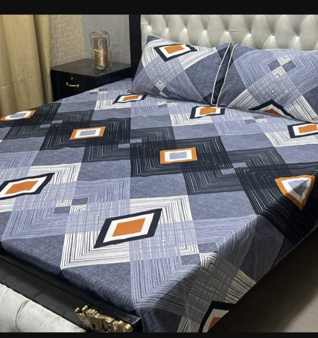 Double Bedsheet Set Crystal Cotton Grey Printed 3Pc