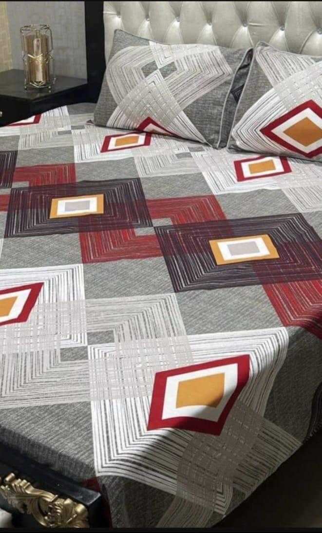 Double Bedsheet Set Crystal Cotton Grey Printed 3Pc