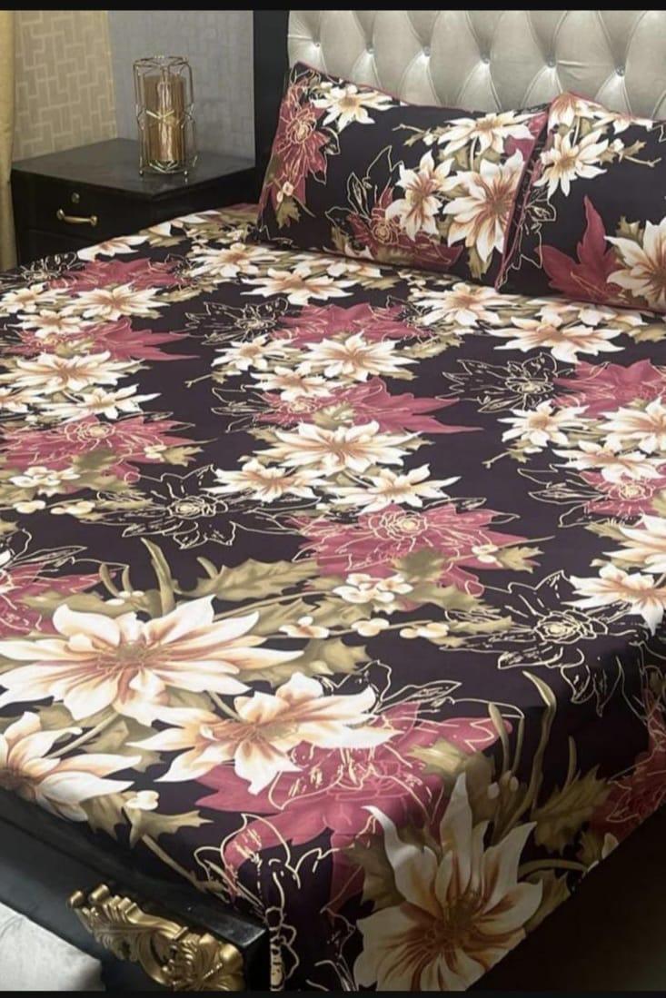 Crystal Cotton Floral Double Bedsheet Set 3Pc Multicolor