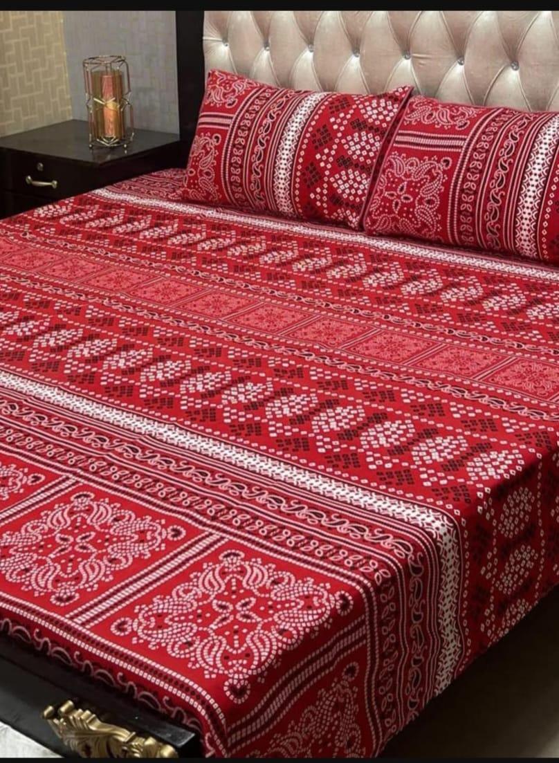Double Bed Sheet Set Red Crystal Cotton 3-Piece