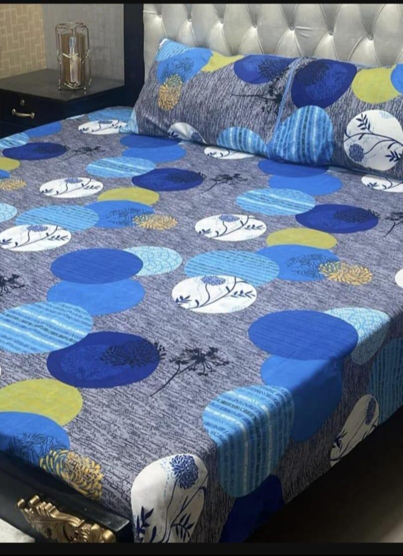 Crystal Cotton Printed Bedsheet Set Double Bed Blue Yellow
