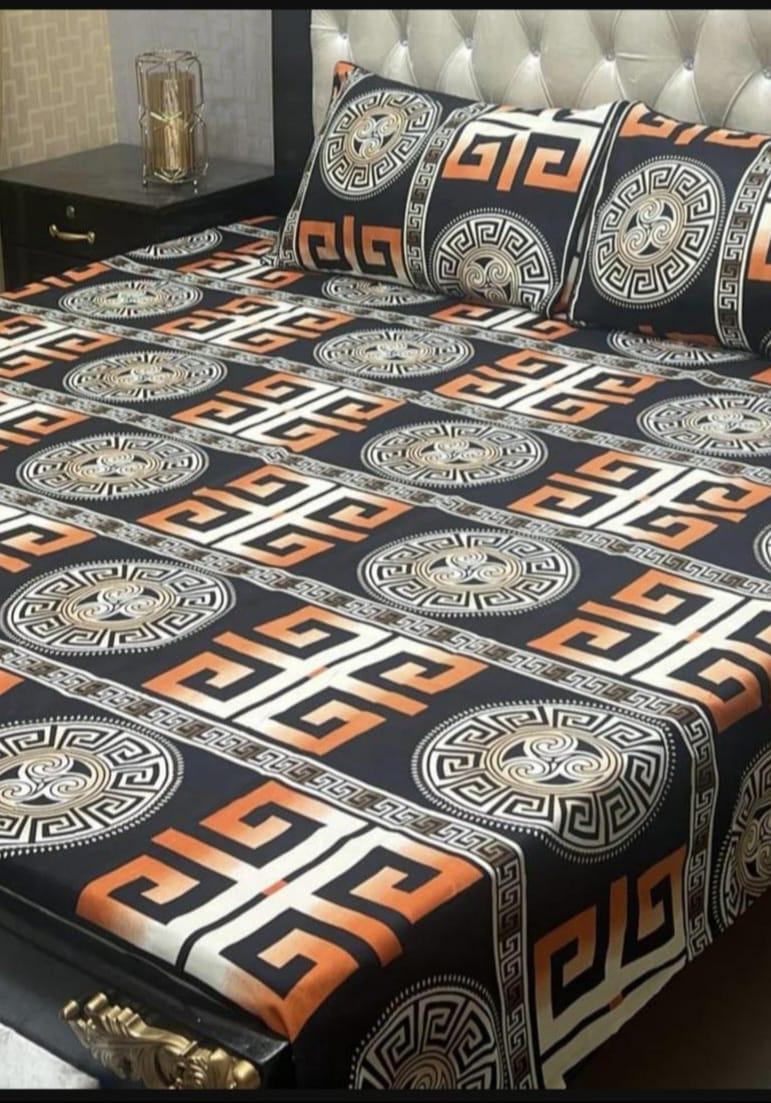 Stylish Printed Crystal Cotton Double Bedsheet Set - 3 Pcs